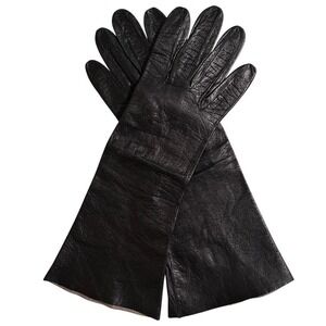 Womens Vintage Black Leather Dress Gloves Made in France for Lazarus 1960's
